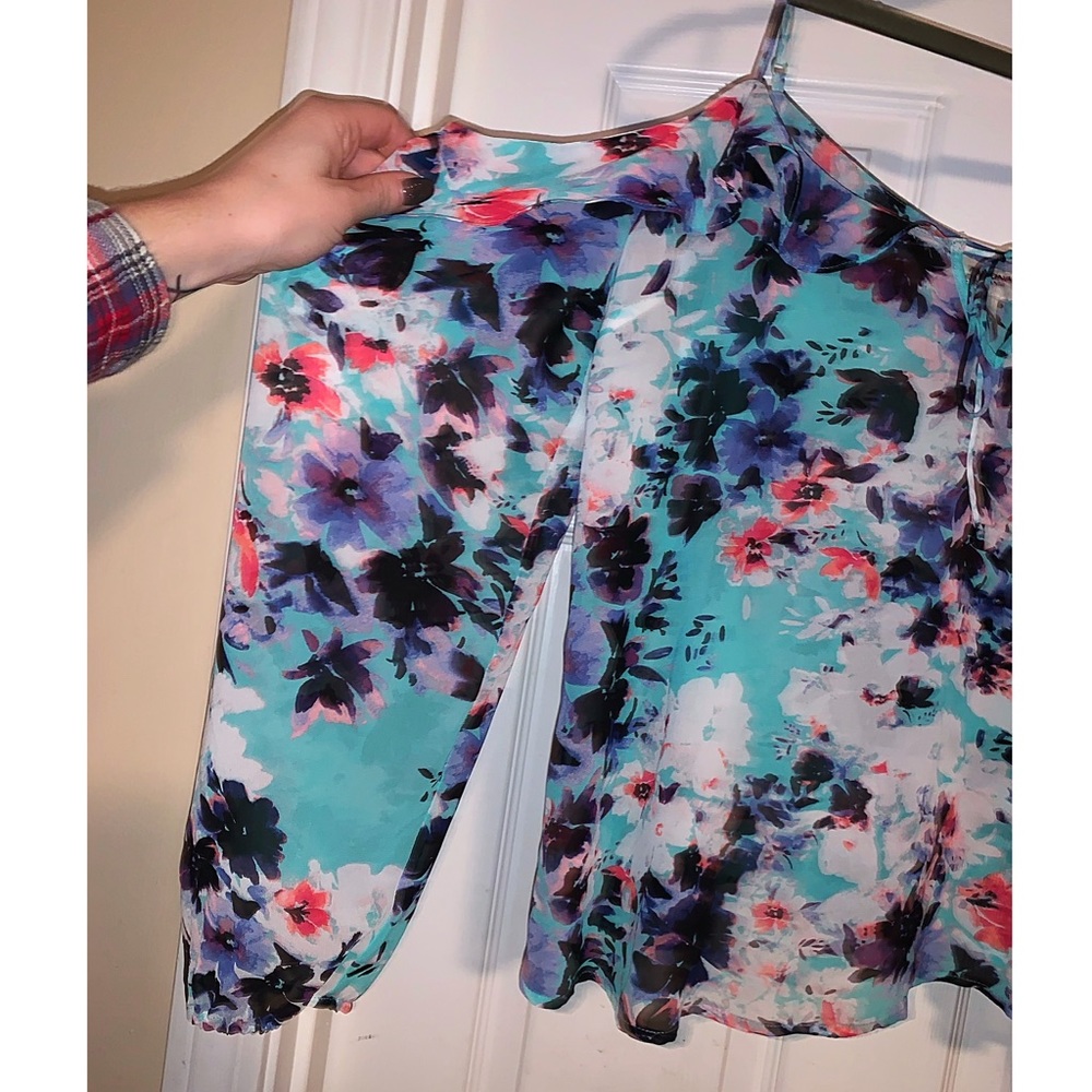 Flora open shoulder spaghetti strap blouse.
